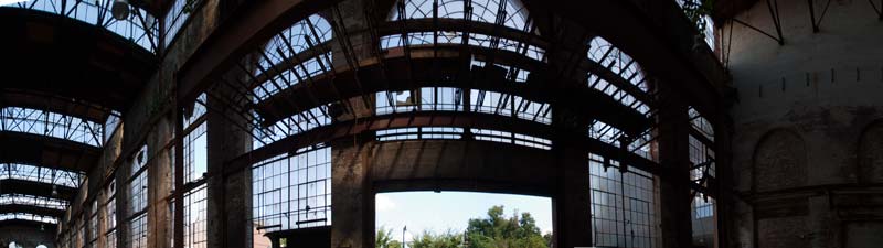Photo of interior of unrestored Assembly Building
